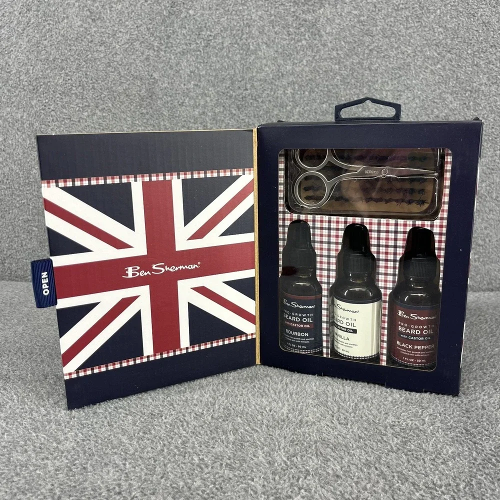 Ben Sherman Beard Oil Pro-Growth professional grooming brush‎ scissors 5 pc set